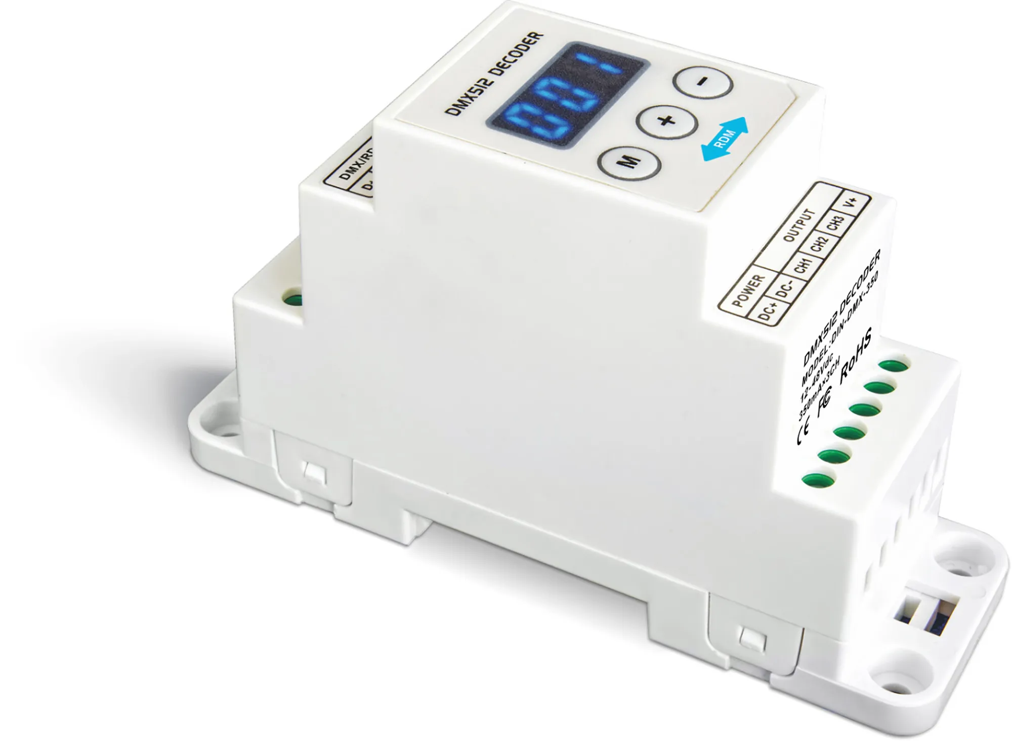 DIN-DMX-350  3 Channel CC DMX Decoder 12/24/36/48V DC